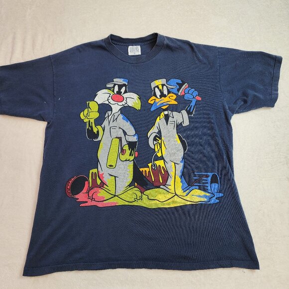 Vintage 90s Savvy Sportswear Loony Tunes Sylvester Daffy T-Shirt Mens XL - Picture 4 of 7